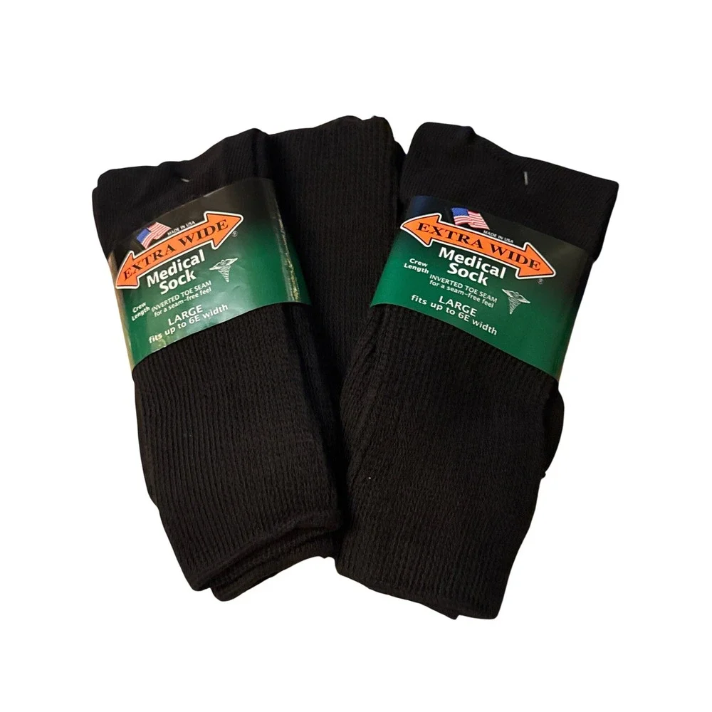 Extra Wide Sock Company Medical Crew Socks Black 6E Wide Edema Diabetes 3 Pairs